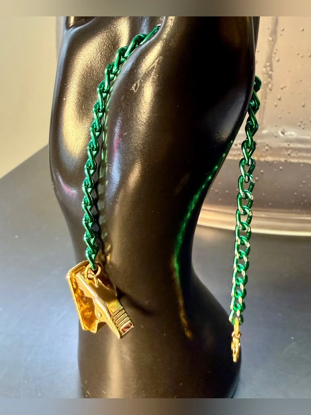 Vintage Green & Gold Tone Pocket Watch / Apparel / Wallet Chain Clip